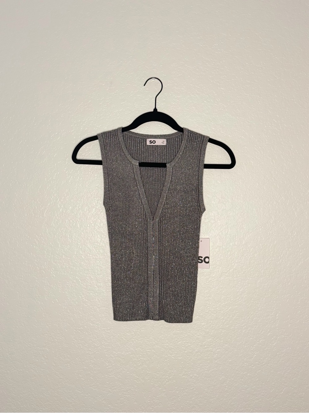 SO Sleeveless Ribbed V-Neck Sweater Tank in Gray